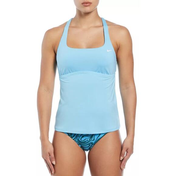 Nike Women Light Blue Essential Square Neck Racerback Swim Tankini Top Size S - Picture 1 of 3